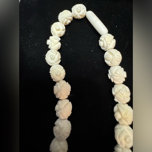 RARE Antique HandCarved Necklace/bracelet Earl 1900s Graduated Bead Floral 18” - Picture 3 of 8